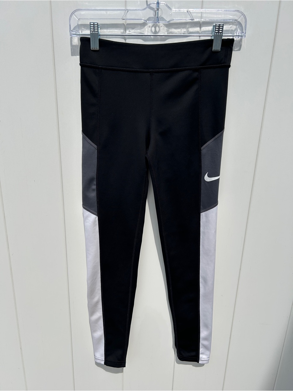 Nike Black Colorblock Kids Leggings with Gray and White Panels